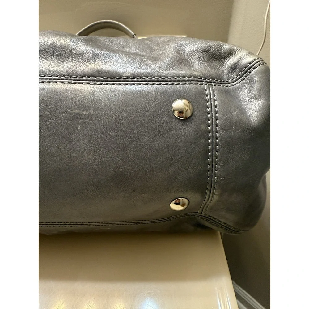 Coach Gray Leather Purse Large Hobo Handbag Turnlock Closure